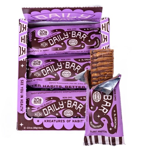 [BRSREBQZAQHWGF3V] Kreatures of Habit DAILY BAR | Chocolate Chip Cookie Dough Dazzler (Pack of 12) – 20g Plant-Based Protein Bar | 3g of Creatine Monohydrate Per Bar, Gluten-Free, Vegan, Non-GMO