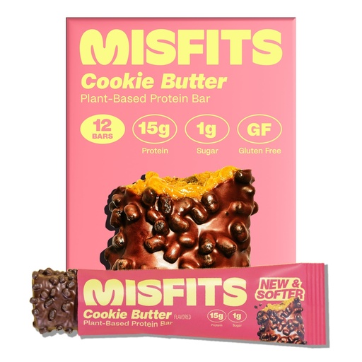 [BRSRE2QZO4DRGCQ3] Misfits Vegan Protein Bars - Speculoos Cookie Butter | Nutrition Bars - 15g Protein, 1g Sugar, Plant-based, Low Carb, Non-GMO, Gluten Free Snacks | Pack of 12