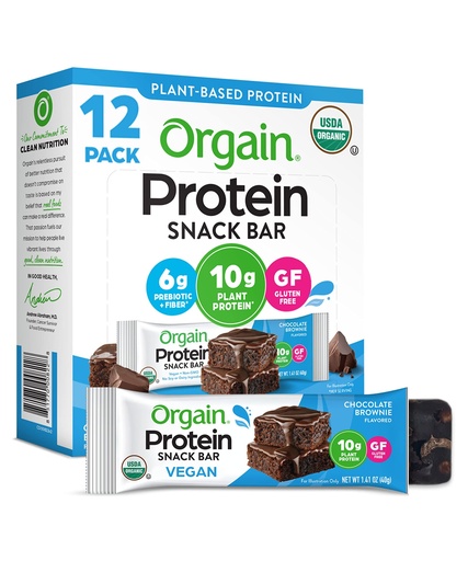 [BRSWY2Q2DMNQMFLG] Orgain Organic Vegan Protein Bars, Chocolate Brownie - 10g Plant Based Protein, Low Calorie Healthy Snacks, No Lactose or Soy Ingredients, Gluten Free, Non-GMO - 1.41 Oz (Pack of 12)
