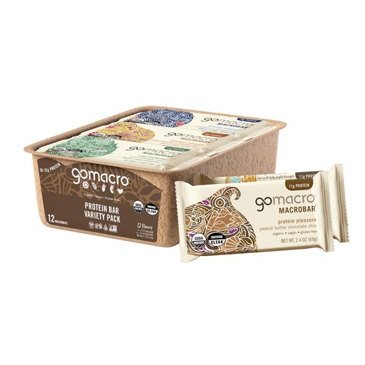 [BRSWGBDQCMCGYELH] GoMacro MacroBar Organic Vegan Protein Bars - Protein Variety Pack (2.3-2.4 Ounce Bars, 12 Count)