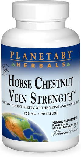 [BRSWIYTYO4GQKET4] Herbes Planétaires Cheval Châtaigne Vein Strength 705mg, soutient l'intégrité des veines et des capillaires 90 capsules