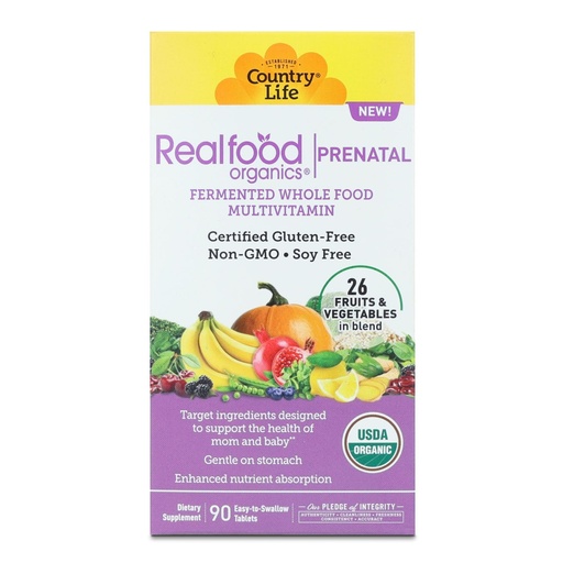 [BRSREYYKO4GWOA3X] Realfood Organics Prenatal Multi - Before, During, & Post Pregnancy - Folate, D3 & Iron to Support Healthy Fetal Growth and Development*, Gentle on Stomach, Gluten-Free, Soy Free, 90 Tablets