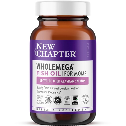 [BRSWGZAZC4BAMCTV] New Chapter Wholemega for Moms Fish Oil Supplement, Tiny Capsules, 2000mg per Serving, Prenatal DHA with Omega-3 + Vitamin D3 for Prenatal & Postnatal Support, 500mg Each - 180 Count