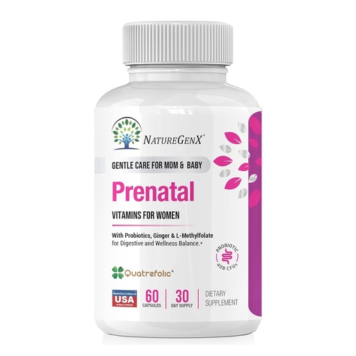 [BRSRAC36CQMRMHL4] NatureGenX Methyl Prenatal with Probiotics – Prenatal Vitamins for Women with Iron, Methyl Folate, Ginger, Active B12 & 28 Nutrients – Vegan, Non-GMO, Gluten-Free – 60 Capsules (1-Month Supply)