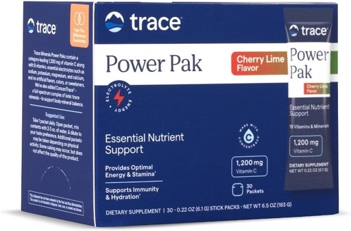 [BRSWIYYQOFYWKCY7] Trace Minerals Power Pak - Multivitamin Packets for Essential Nutrient Support - Hydration, Immunity & Energy - Natural Vitamins & Minerals - Cherry Lime - 30 Count (30 Servings)
