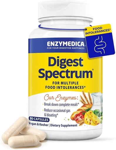 [BRSWIYI7PMOR2FTO] Enzymedica Digest Spectrum, Advanced Digestive Enzymes for Women and Men, Supports Digestion and Multiple Food Intolerances, Fast-Acting Formula for Gas and Bloating Relief, 90 Capsules