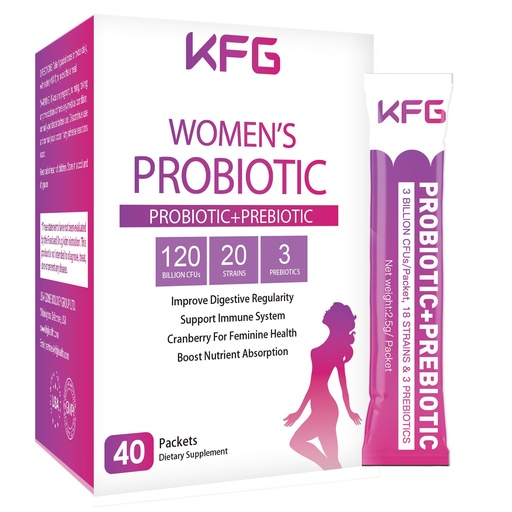 [BRSRACYNBUFBA33P] KFG Women's Probiotic Powder, with 100 Billion CFUs, 20 Strains, 3Organic Prebiotics, Cranberry, Digestive Enzymes & D-Mannose, for Boost Immune, Digestive, Gut, Vaginal & Urinary Health, 40 Packets