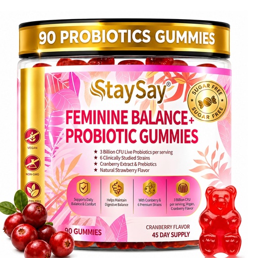 [BRSRGAYDAV7GKAD7] Probiotics Gummies for Women, Feminine Women Probiotic, Sugar Free, with Prebiotic Fiber & Vitamin C, 3 Billion CFUs, 6 Strains, Digestive Support, Gut & Immune Support, 90 Count Cranberry Gummies