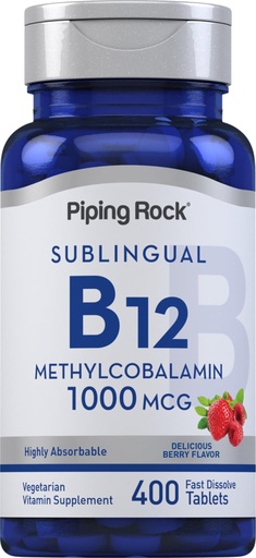 [BRSRMADRAUIAMCDU] Piping Rock Vitamin B12 Sublingual Tablets | 1000 mcg | 400 Pills | Methylcobalamin Supplement for Women and Men | Berry Flavor | Vegetarian, Non-GMO, Gluten Free