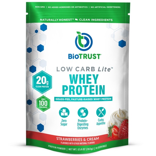 [BRSW2CYODMBB4CL4] BioTrust Low Carb Lite, 20 Grams of Grass-Fed Whey Protein Isolate, 100 Calories, ProHydrolase Digestive Enzymes, Non-GMO, Free from Soy and Gluten, rBGH-Free (14 Servings) (Strawberries and Cream)