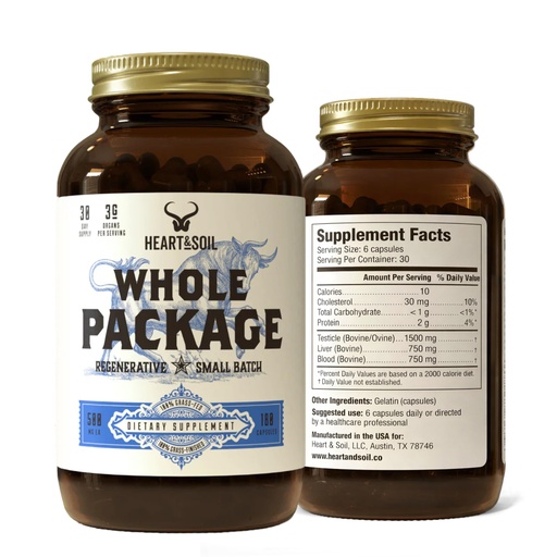 [BRSWYEARO4HQO3Q7] Heart & Soil – Whole Package – 100% Grass Fed & Finished Testicle, Liver & Blood Extract – Supports Male Reproductive Wellness, Hormonal Health, Energy Output & Physical Endurance – 180 Capsules