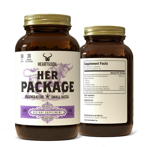 [BRSW223QCAPGK3TZ] HEART & SOIL – Her Package – 100% Grass Fed & Finished Ovary, Uterus, Liver, & Kidney – Helps Maintain Hormone Balance & Reproductive Wellness - Menstrual & Menopause Support – 180 Capsules