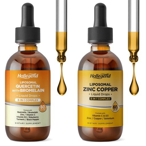 [BRSRGBIDAEMRA3D5] Liposomal Quercetin Bromelain & Zinc Copper Liquid Drops Bundle, Immunity & Respiratory Health Support