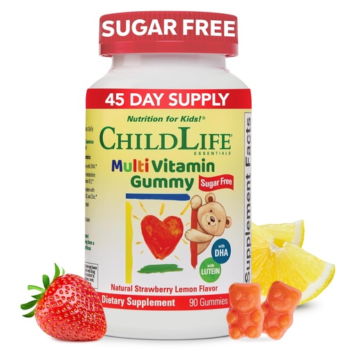 [BRSROCAZBMNBAH3P] CHILDLIFE ESSENTIALS Multivitamin Gummies for Kids - Children's Vitamins, Kids Chewable Multivitamins with DHA, Sugar Free Supplement - Natural Strawberry Flavor, 90 Count