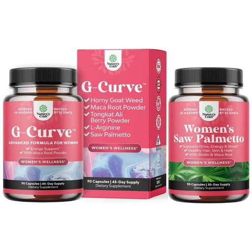 [BRSRAZYQDMPA23TF] Bundle of G-Curve Butt and Breast Growth Capsules - Horny Goat Weed, Muira Puama & Maca Root and Extra Strength Saw Palmetto for Women 500mg - DHT Blocker Hair Vitamins for Hair Loss Supplement