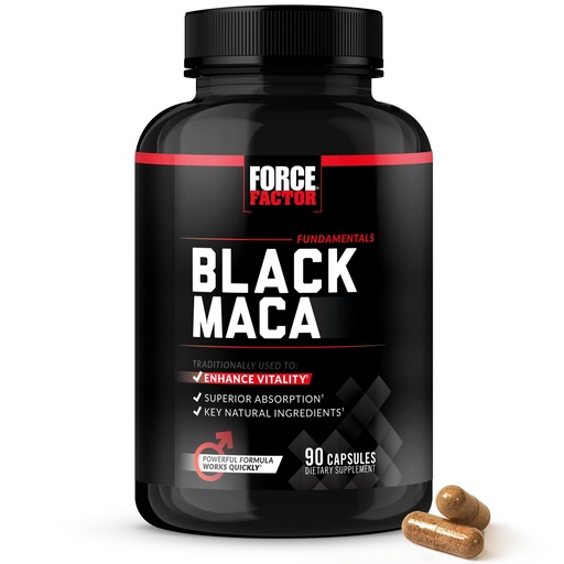 [BRSROEL7OYPGCGY6] Force Factor Black Maca Root Supplement for Men, 1000mg Maca Negra Extract for Energy, Hormonal Balance & Vitality, Superior Absorption with BioPerine, 90 Capsules