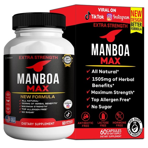 [BRSRGYIBBUAR6FD6] MANBOA MAX Extra Strength Organic Maca Root Complex, Blend with Black, Red, Yellow Maca, 60 Vegan Capsules, Non-GMO, Sugar-Free (1)