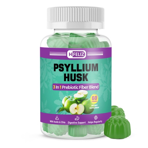 [BRSREHY2OEPWCCTG] Psyllium Husk Gummies with Inulin Chia, 3 Prebiotic Fiber Supplement for Digestive Health and Regularity, 60 Count
