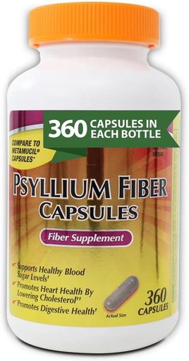 [BRSRECTYAADQYAL7] KS Psyllium Fiber Capsules, 360 Count, Supports Digestive Health, Gluten-Free, 100% Natural Fiber Supplement for Daily Wellness