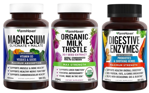 [BRSW2Y33AAIROGY6] FarmHaven Magnesium Glycinate & Malate + Milk Thistle + Digestive Enzymes with Probiotics