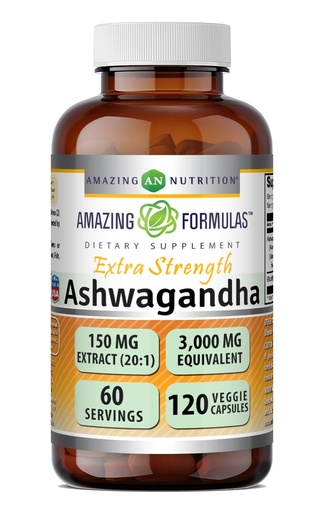 [BRSROHQFCMMRY23B] Amazing Formulas Ashwagandha Extract 150 Mg | Standardized 20:1 Extract | 120 Veggie Capsules | 3000 Mg Equivalent Supplement | Non-GMO | Gluten-Free | Made in the USA