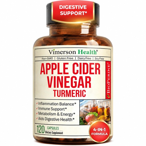 [BRSREZL5AUCRQYAY] Organic Apple Cider Vinegar Capsules – Turmeric and Apple Cider Vinegar, Ginger Root + Bioperine for Max Absorption – Aids Metabolism, Energy & Inflammation Balance – Tumeric ACV Capsules - 120 Count