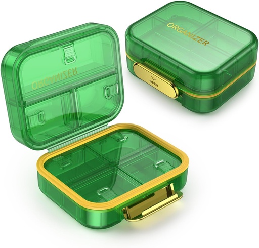 [BRSROCD2OECWECDV] 7 Compartment Travel Pill Box, Pill Organizer Moisture Proof Mini Pill Case, Small Pill Box for Pocket Purse, Daily Portable Medicine Vitamin Box, Fish Oil Box, Supplement Box (Green)
