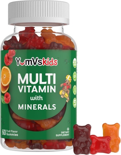 [BRSWIED6CV4Q2CTI] YumVs Kids Multivitamin Gummies - Fruit Flavored Chewable Children ' Multivitamin - Kids Vitamins Multivitamin Gummy with 12 Minerals " Vitamins A C D3 E B6 B12 - Kosher Halal Gluten Free (60 count)
