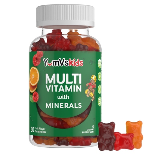 [BRSWIED6CV4Q2CTI] YumVs Kids Multivitamin Gummies - Fruit Flavored Chewable Children's Multivitamin - Kids Vitamins Multivitamin Gummy with 12 Minerals & Vitamins A C D3 E B6 B12 - Kosher Halal Gluten Free (60 Count)