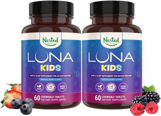 [BRSROHDQCANR6EI6] Nested Naturals Luna Kids Sugar-Free Sleep Aid Tablets for Children 4+ - Naturally Sourced Ingredients - Herbal Sleep Supplement with Chamomile, Melatonin, Valerian & Lemon Balm - 120 Chewable Tablets
