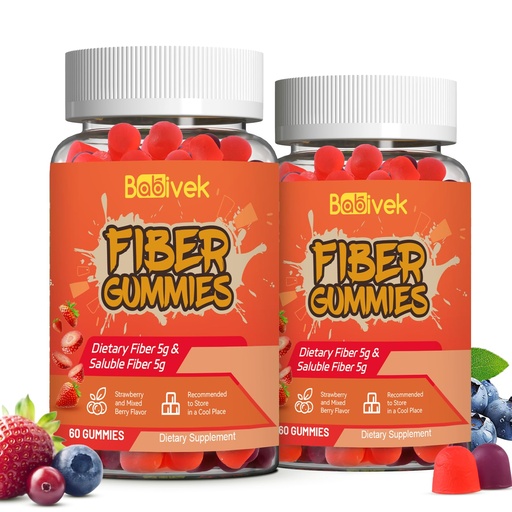 [BRSREZD7CV6G2CLD] Fiber Gummies for Women and Men – Dietary Fiber, Gut Health Support, Vegan, Non-GMO, Non-Gluten, Mixed Berry & Strawberry Flavors, 60 Count(Pack of 2)
