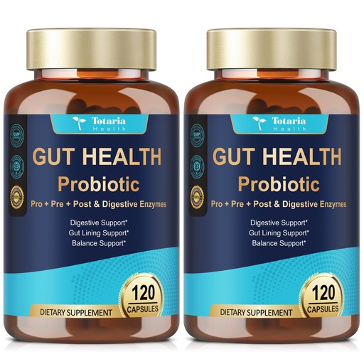 [BRSREZARB5YWYDI2] Totaria 14-in-1 Gut Health Supplement with Probiotics, Prebiotics, Postbiotics & Digestive Enzymes for Women & Men, 60 Billion CFU Probiotics for Gut and Digestion, Strong Immunity, Skin (2 Pack)