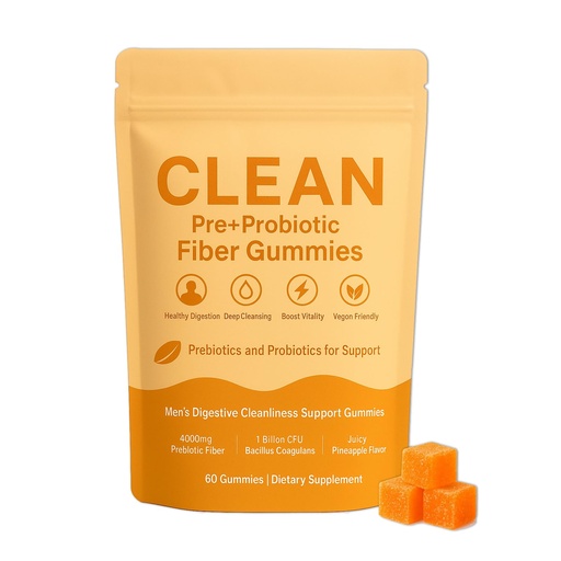 [BRSREBACDEIWOCLO] Clean Prebiotic Fiber Gummy, Pre+Probiotic Fiber Gummies for Men, Sugar-Free, Prebiotic Supplement for Digestive Gut Health