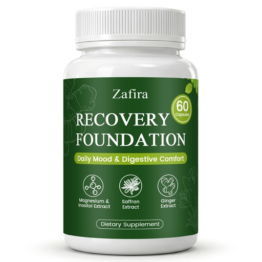[BRSRGBAQO4GQIYI4] Zafira Recovery Foundation Capsules with Saffron Extract, Myo-Inositol, Magnesium & Ginger Extract for Mood Support, Energy & Focus, Digestive Comfort, Non-GMO, 60 Capsules