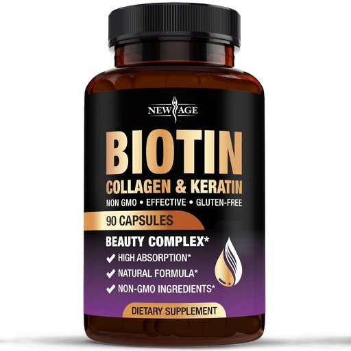 [BRSRAEIRDN6GGCDD] NEW AGE Biotin Collagen Keratin Hyaluronic Acid - 50,000mcg Hair Growth Vitamins for Men and Women, Nails, Hair, Skin Vitamins and DHT Blocker with Vitamin E Folic Acid Pumpkin Seed MSM - 90 Count