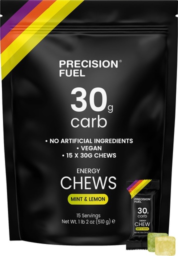 [BRSRMBT3OFYAAH3P] Precision Fuel PF30 Chew Energy Chews - Carbohydrate Fuel for Endurance, Lightweight & Portable, 30g Carbs - Ideal for Long Runs, Rides & Workouts - Mint & Lemon Flavour (15 Chews)