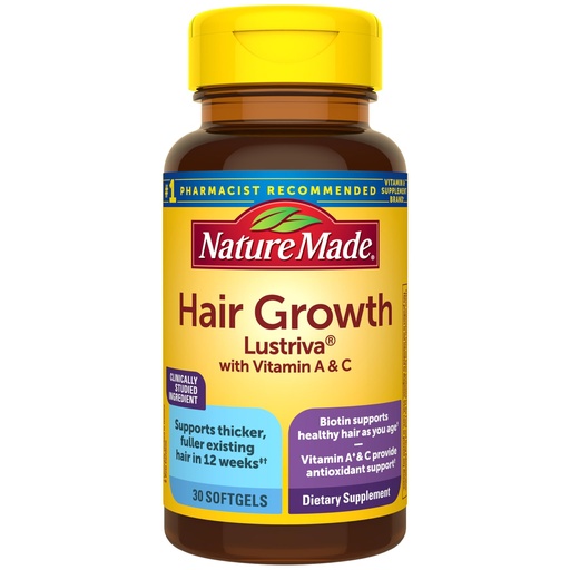 [BRSRABALBAAWO2Y4] Nature Made Hair Growth Softgels, Clinically Studied Lustriva + Biotin, Vitamin C & A, Hair Growth Vitamins - Support Healthy Hair as You Age, 30 Softgels, 30 Day Supply