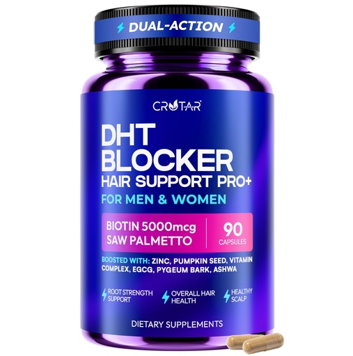 [BRSRGZQRCUBR43LF] Crotar DHT Blocker for Women & Men | Dual Action Hair Growth Supplement | Saw Palmetto and Pumpkin Seed Oil, Biotin 5000 mcg, Zinc | Hair & Scalp Support Herbal Complex | 90 Capsules