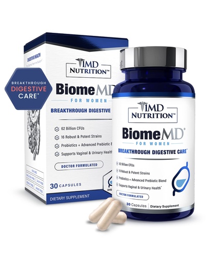 [BRSWGBLQOZYR6D3B] 1MD Nutrition BiomeMD Probiotics for Women - Daily Prebiotics and Probiotics for Women - More Than 60 Billion CFUs, 15 Strains - Womens Probiotic to Support Urinary & Vaginal Health - 30 Capsules