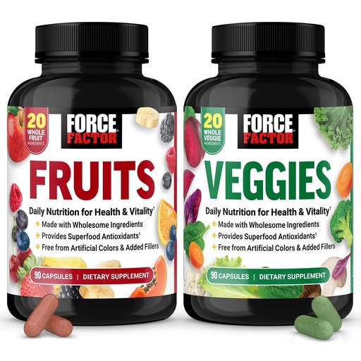 [BRSREAD7C4IBQYD2] Force Factor Fruits & Veggies, Fruit & Vegetables Supplements for Adults with Superfood Antioxidants, 20 Whole Food Ingredients Each, No Added Fillers, 2-Pack, 90 Capsules Each