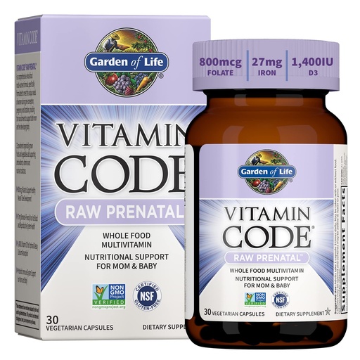 [BRSWIZYDAIOWMD3C] Garden of Life Prenatal Multivitamin for Women with Iron, Folate & Vitamin C and D3 for Neural Development & Probiotics for Immune Support – Vitamin Code – Non-GMO, Gluten-Free, Kosher, 10 Day Supply