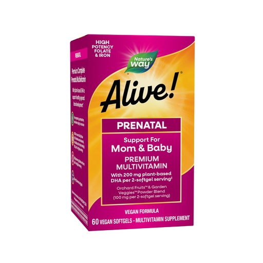 [BRSWKGA4BUJQEGA3] Nature's Way Alive! Complete Premium Prenatal Multivitamins for Women, Healthy Eye and Brain Development*, 60 Vegan Softgels