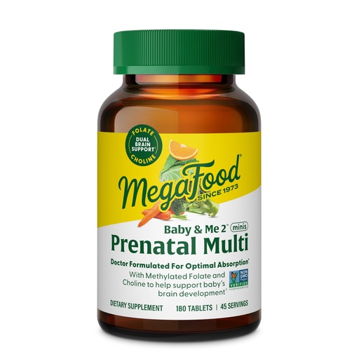 [BRSRGAILBYIBO3T7] MegaFood Baby & Me 2 Prenatal Multi Minis - Prenatal Vitamins for Women with Choline & Methyl Folate - Gluten-Free, Vegetarian, Pre Natal Multivitamin for Women – 180 Minis Tablets, 45 Servings