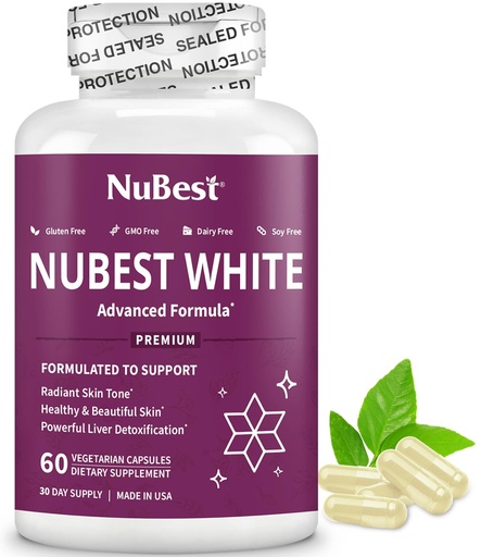 [BRSWYGQKBYHGMYDJ] NuBest White - Glutathione 400mg & Milk Thistle Extract - Skin Brightening Supplement - Helps Beautiful and Radiant Skin - Antioxidant Supplement & Detoxification | 1 Month Supply