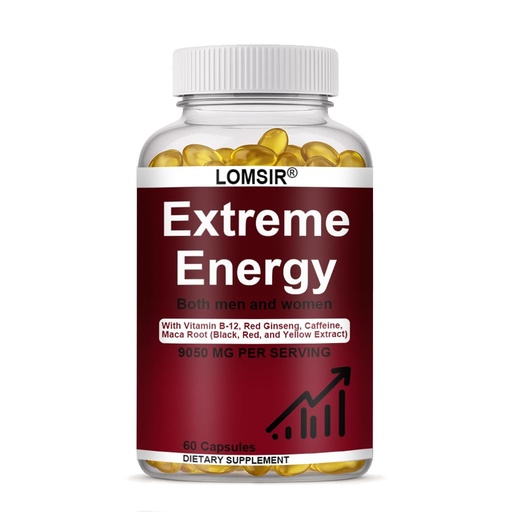 [BRSRYY33OIBBAEI4] Extreme Energy Capsules - Energy Supplement with Red Ginseng, Maca and Saw Palmetto & Vitamin B12 - Everyday Energy Support for Men and Women - 60 Softgels