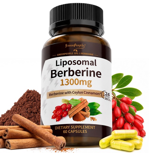 [BRSREYL3PN7QMEYZ] GREENPEOPLE Liposomal Berberine Supplement with Ceylon Cinnamon - Berberine HCL 1300mg 10X High Absorption - AMPK & PPAR Activator for Metabolic & Digestive & Immune Balance - Non-GMO 60 Veg Capsules