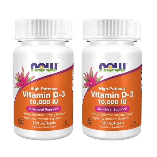 [BRSWKHY2B4IQCGTD] NOW Foods High Potency Vitamin D-3, 10,000 IU, 120 Softgels, 2 Pack
