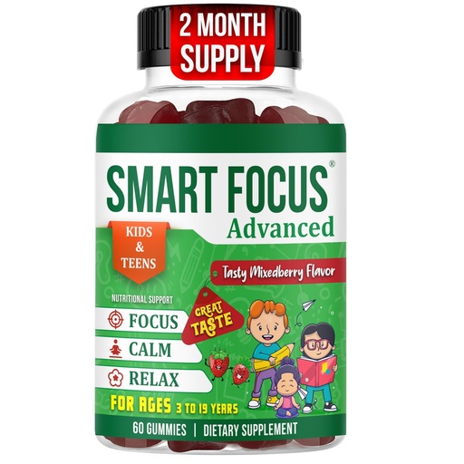 [BRSREAL6BN6BMCLP] SmartFocus Calm and Focus Supplements for Kids & Teens- Magnesium Calm Gummies for Mood & Relaxed Sleep Natural Mixedberry Flavor 60 Count