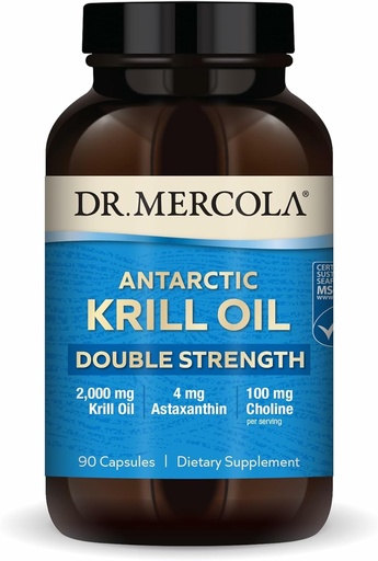 [BRSW2CA6CF6AYCQZ] Mercola Antartikako Krill Oil Double Strength - 2,000 mg - Omega-3 osagarria EPA eta DHA-rekin - Garuna, bihotza, artikulazioa eta immunitatea onartzen ditu - GMO-Free & Gluten-Free - 90 kapsulak (30 zerbitzu)