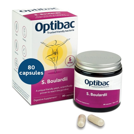 [BRSWIZ37CMAQCHTK] Optibac Saccharomyces Boulardii 80 Capsules | 5 Billion Live Cultures per Serving | Probiotic Yeast Supplement with S. Boulardii | Vegan, Gluten Free & Shelf Stable | For Gut Flora & Digestive Balance